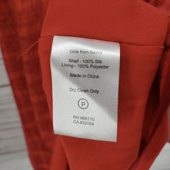 Anthropologie New Girl From Savoy Red Goji Plaid Cut Out Silk Dress Size 6 - Picture 8 of 16